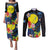 Palau Independence Day Couples Matching Puletasi and Long Sleeve Button Shirt Melanesian Tattoo with Hibiscus