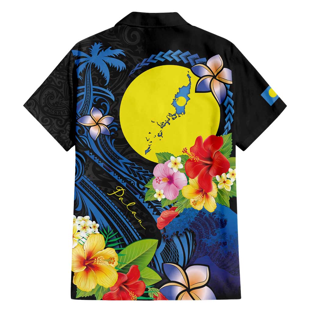 Palau Independence Day Family Matching Off Shoulder Maxi Dress and Hawaiian Shirt Melanesian Tattoo with Hibiscus