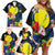 Palau Independence Day Family Matching Off Shoulder Short Dress and Hawaiian Shirt Melanesian Tattoo with Hibiscus