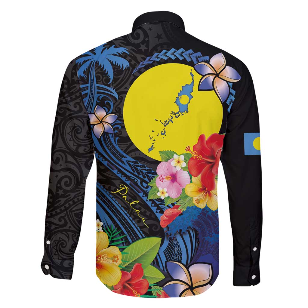 Palau Independence Day Family Matching Off Shoulder Short Dress and Hawaiian Shirt Melanesian Tattoo with Hibiscus