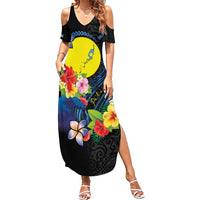 Palau Independence Day Family Matching Summer Maxi Dress and Hawaiian Shirt Melanesian Tattoo with Hibiscus