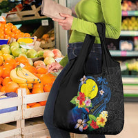 Palau Independence Day Grocery Bag Melanesian Tattoo with Hibiscus