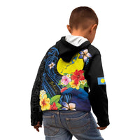 Palau Independence Day Kid Hoodie Melanesian Tattoo with Hibiscus