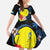 Palau Independence Day Kid Short Sleeve Dress Melanesian Tattoo with Hibiscus