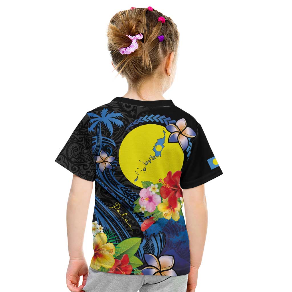 Palau Independence Day Kid T Shirt Melanesian Tattoo with Hibiscus