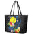 Palau Independence Day Leather Tote Bag Melanesian Tattoo with Hibiscus