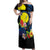 Palau Independence Day Off Shoulder Maxi Dress Melanesian Tattoo with Hibiscus