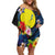 Palau Independence Day Off Shoulder Short Dress Melanesian Tattoo with Hibiscus