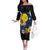 Palau Independence Day Off The Shoulder Long Sleeve Dress Melanesian Tattoo with Hibiscus