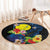 Palau Independence Day Round Carpet Melanesian Tattoo with Hibiscus