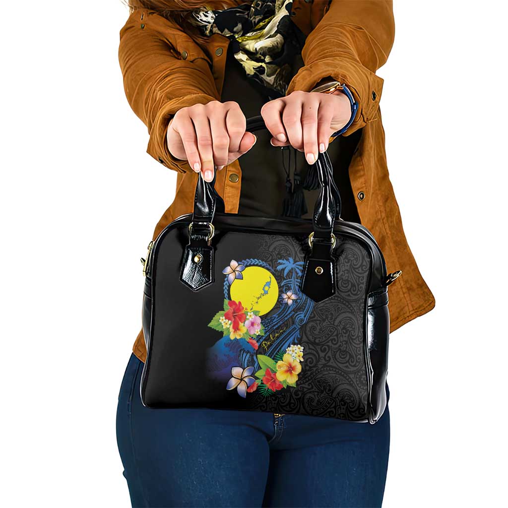 Palau Independence Day Shoulder Handbag Melanesian Tattoo with Hibiscus
