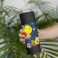 Palau Independence Day Skinny Tumbler Melanesian Tattoo with Hibiscus