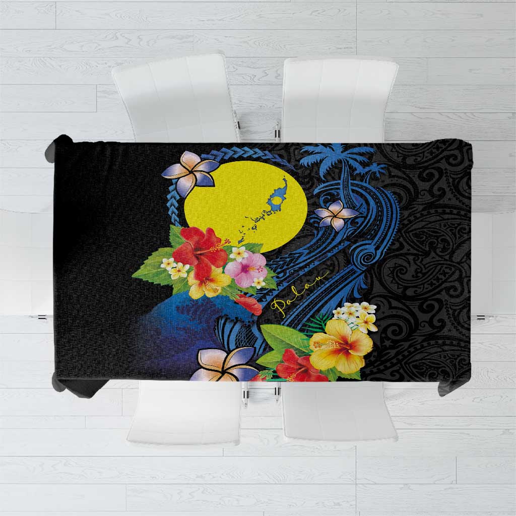 Palau Independence Day Tablecloth Melanesian Tattoo with Hibiscus