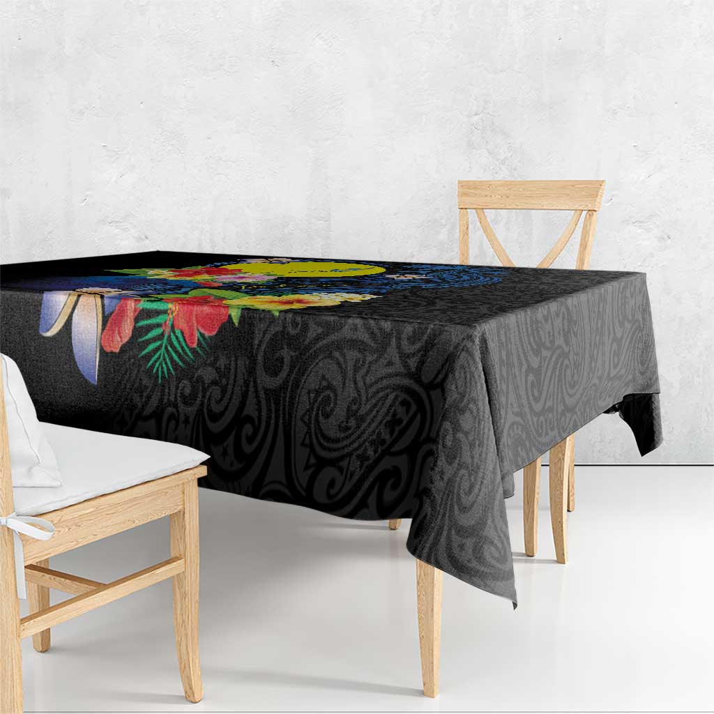 Palau Independence Day Tablecloth Melanesian Tattoo with Hibiscus