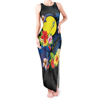 Palau Independence Day Tank Maxi Dress Melanesian Tattoo with Hibiscus