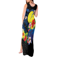 Palau Independence Day Tank Maxi Dress Melanesian Tattoo with Hibiscus