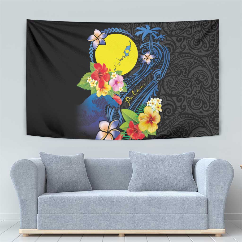 Palau Independence Day Tapestry Melanesian Tattoo with Hibiscus