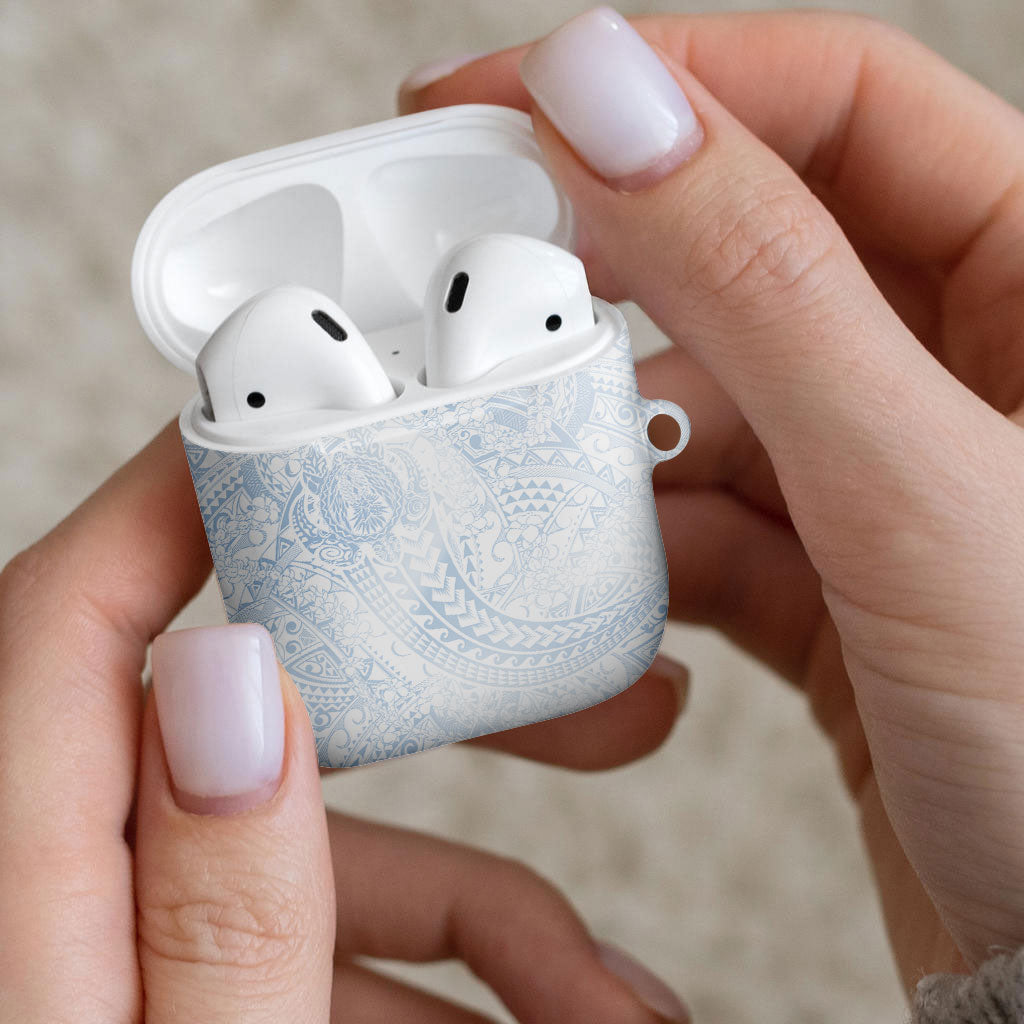 Hawaiian Turtles and Leis AirPods Case Tribal Kakau Pattern Airy White Blue Cloud Vibe