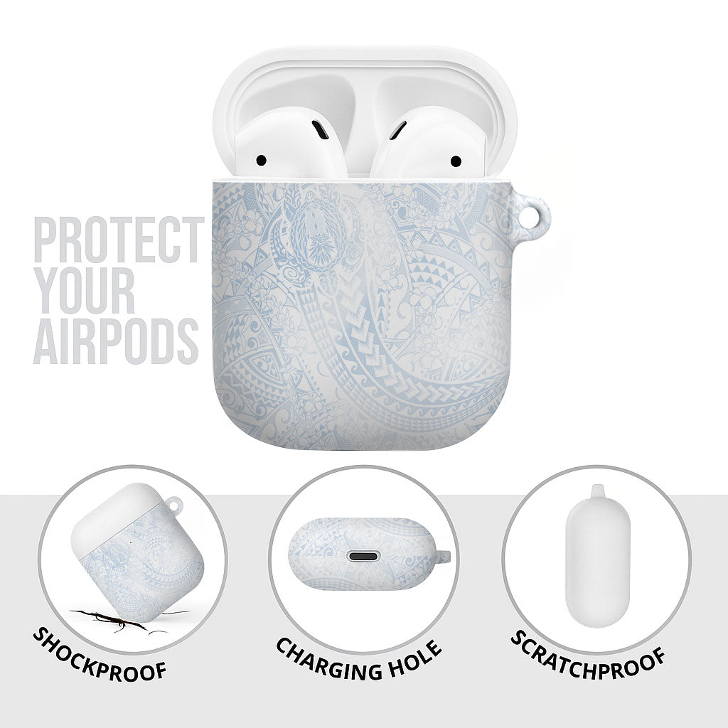 Hawaiian Turtles and Leis AirPods Case Tribal Kakau Pattern Airy White Blue Cloud Vibe
