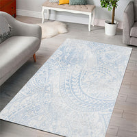 Hawaiian Turtles and Leis Area Rug Tribal Kakau Pattern Airy White Blue Cloud Vibe