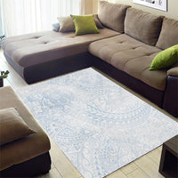 Hawaiian Turtles and Leis Area Rug Tribal Kakau Pattern Airy White Blue Cloud Vibe