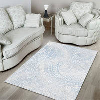 Hawaiian Turtles and Leis Area Rug Tribal Kakau Pattern Airy White Blue Cloud Vibe