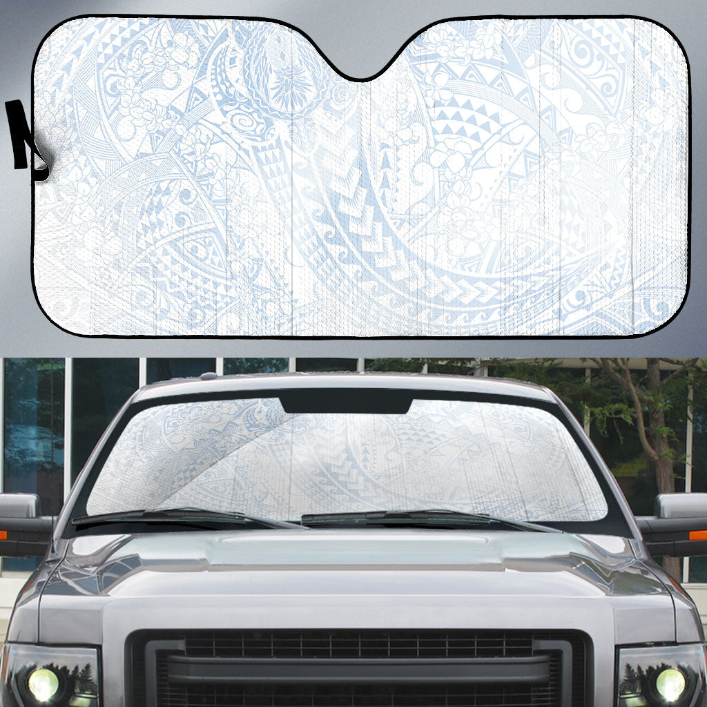 Hawaiian Turtles and Leis Auto Sun Shade Tribal Kakau Pattern Airy White Blue Cloud Vibe