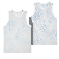 Hawaiian Turtles and Leis Basketball Jersey Tribal Kakau Pattern Airy White Blue Cloud Vibe