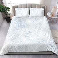 Hawaiian Turtles and Leis Bedding Set Tribal Kakau Pattern Airy White Blue Cloud Vibe