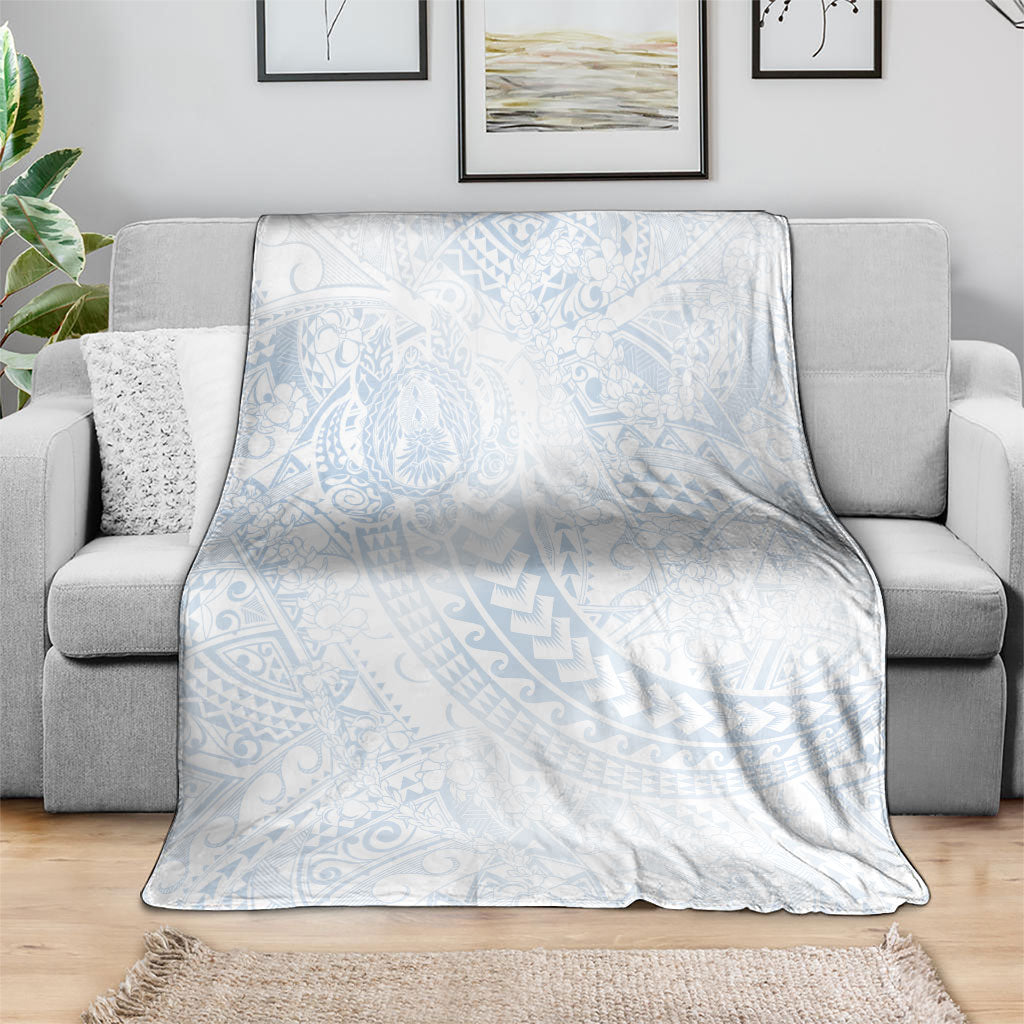 Hawaiian Turtles and Leis Blanket Tribal Kakau Pattern Airy White Blue Cloud Vibe