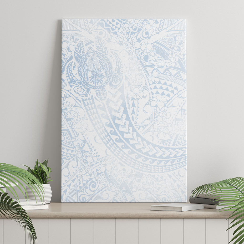 Hawaiian Turtles and Leis Canvas Wall Art Tribal Kakau Pattern Airy White Blue Cloud Vibe