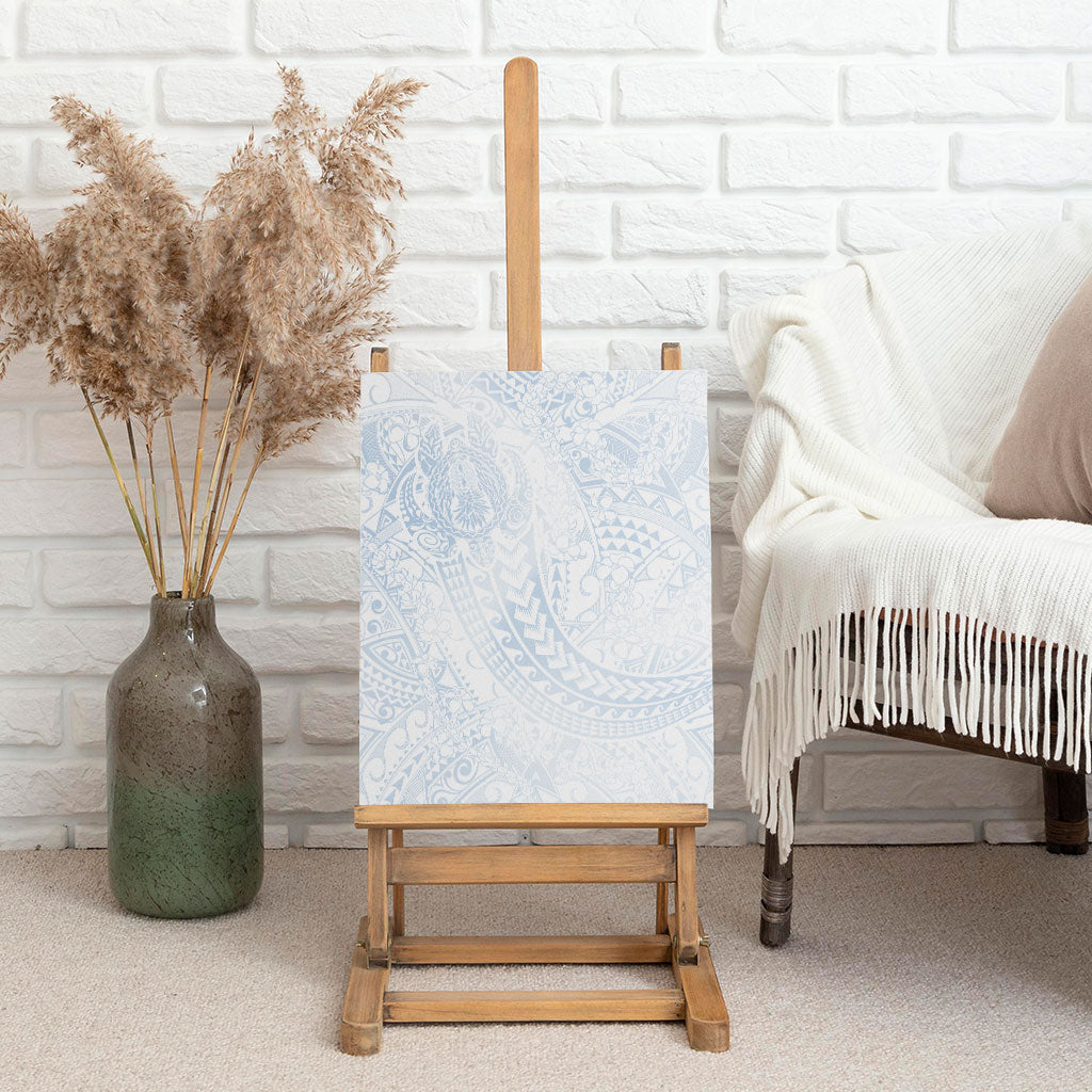 Hawaiian Turtles and Leis Canvas Wall Art Tribal Kakau Pattern Airy White Blue Cloud Vibe