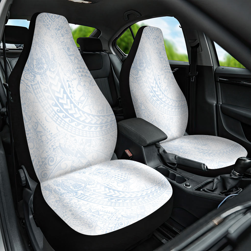 Hawaiian Turtles and Leis Car Seat Cover Tribal Kakau Pattern Airy White Blue Cloud Vibe