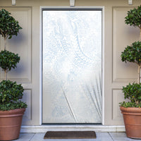 Hawaiian Turtles and Leis Door Cover Tribal Kakau Pattern Airy White Blue Cloud Vibe