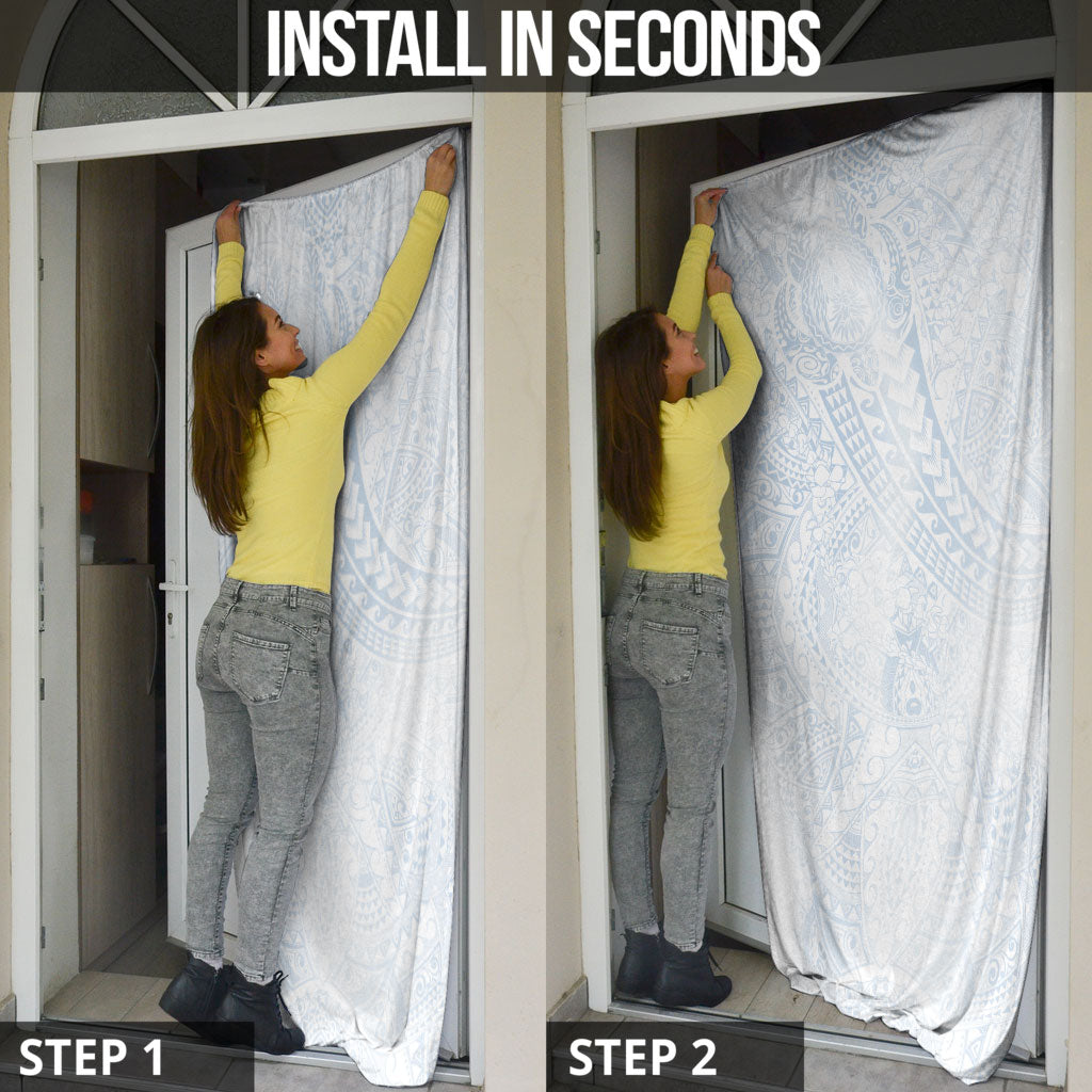 Hawaiian Turtles and Leis Door Cover Tribal Kakau Pattern Airy White Blue Cloud Vibe