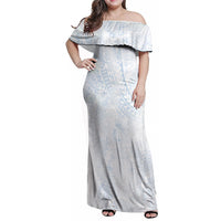 Hawaiian Turtles and Leis Family Matching Off Shoulder Maxi Dress and Hawaiian Shirt Tribal Kakau Pattern Airy White Blue Cloud Vibe