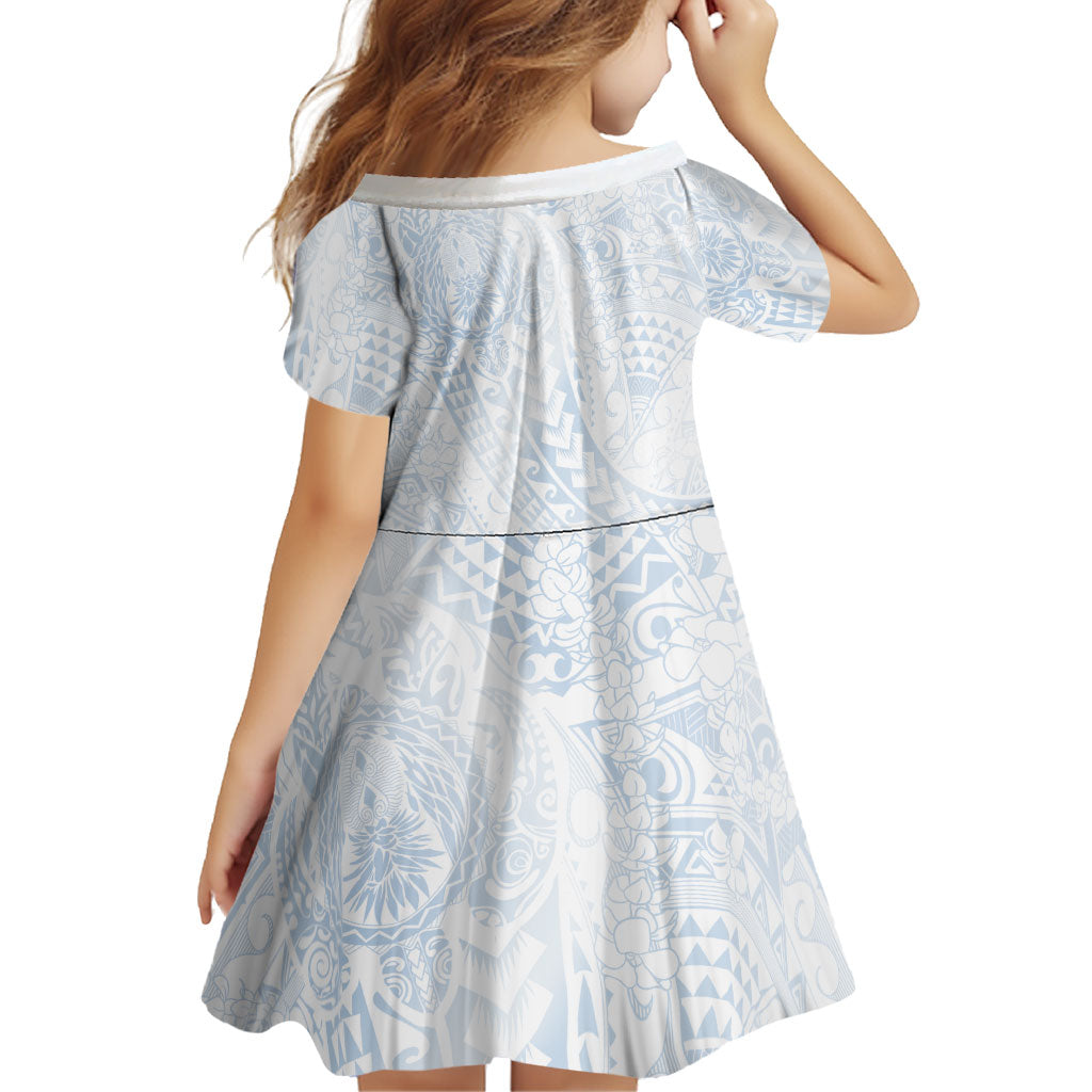 Hawaiian Turtles and Leis Family Matching Summer Maxi Dress and Hawaiian Shirt Tribal Kakau Pattern Airy White Blue Cloud Vibe