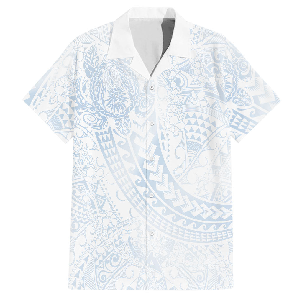 Hawaiian Turtles and Leis Family Matching Summer Maxi Dress and Hawaiian Shirt Tribal Kakau Pattern Airy White Blue Cloud Vibe