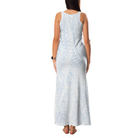 Hawaiian Turtles and Leis Family Matching Tank Maxi Dress and Hawaiian Shirt Tribal Kakau Pattern Airy White Blue Cloud Vibe