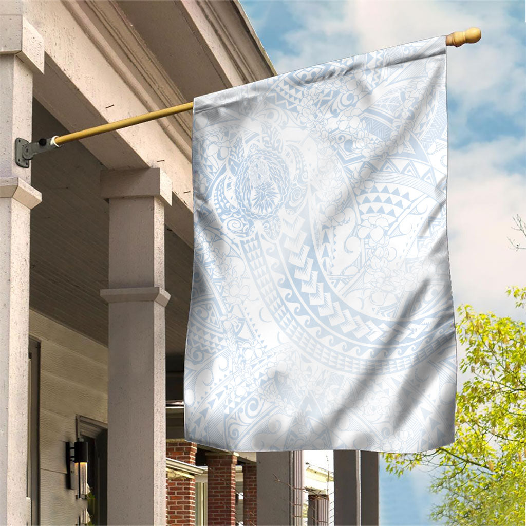 Hawaiian Turtles and Leis Garden Flag Tribal Kakau Pattern Airy White Blue Cloud Vibe