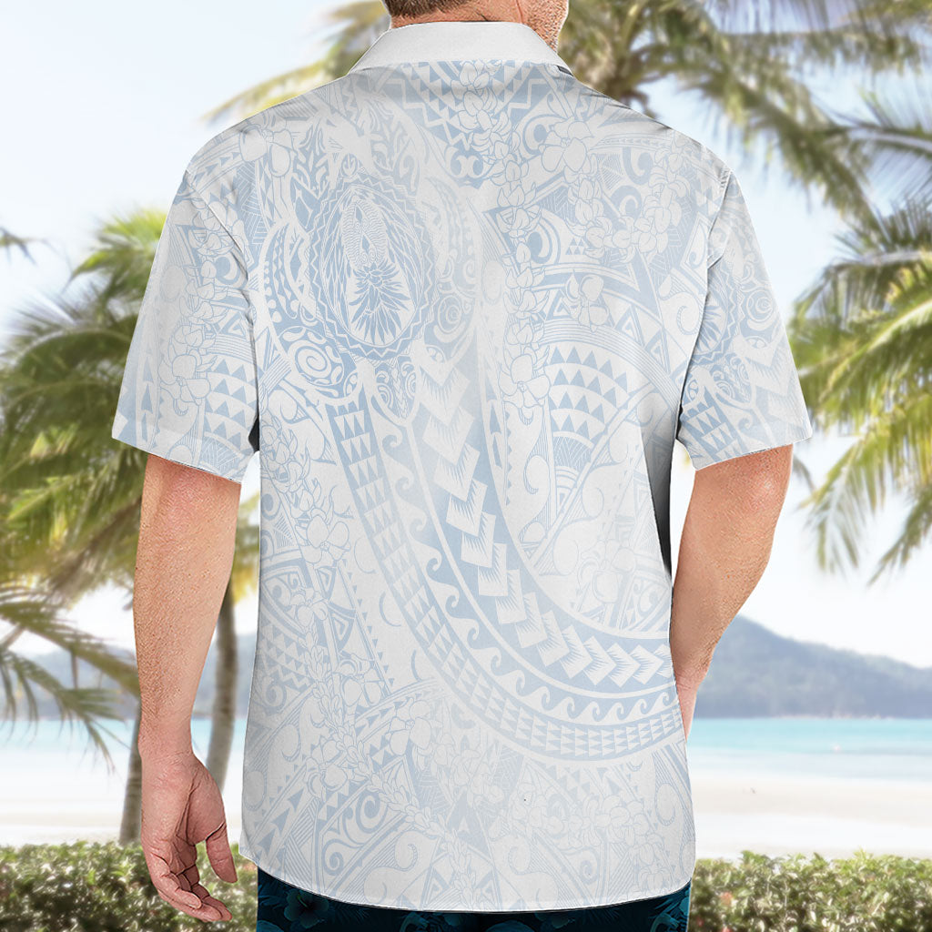 Hawaiian Turtles and Leis Hawaiian Shirt Tribal Kakau Pattern Airy White Blue Cloud Vibe
