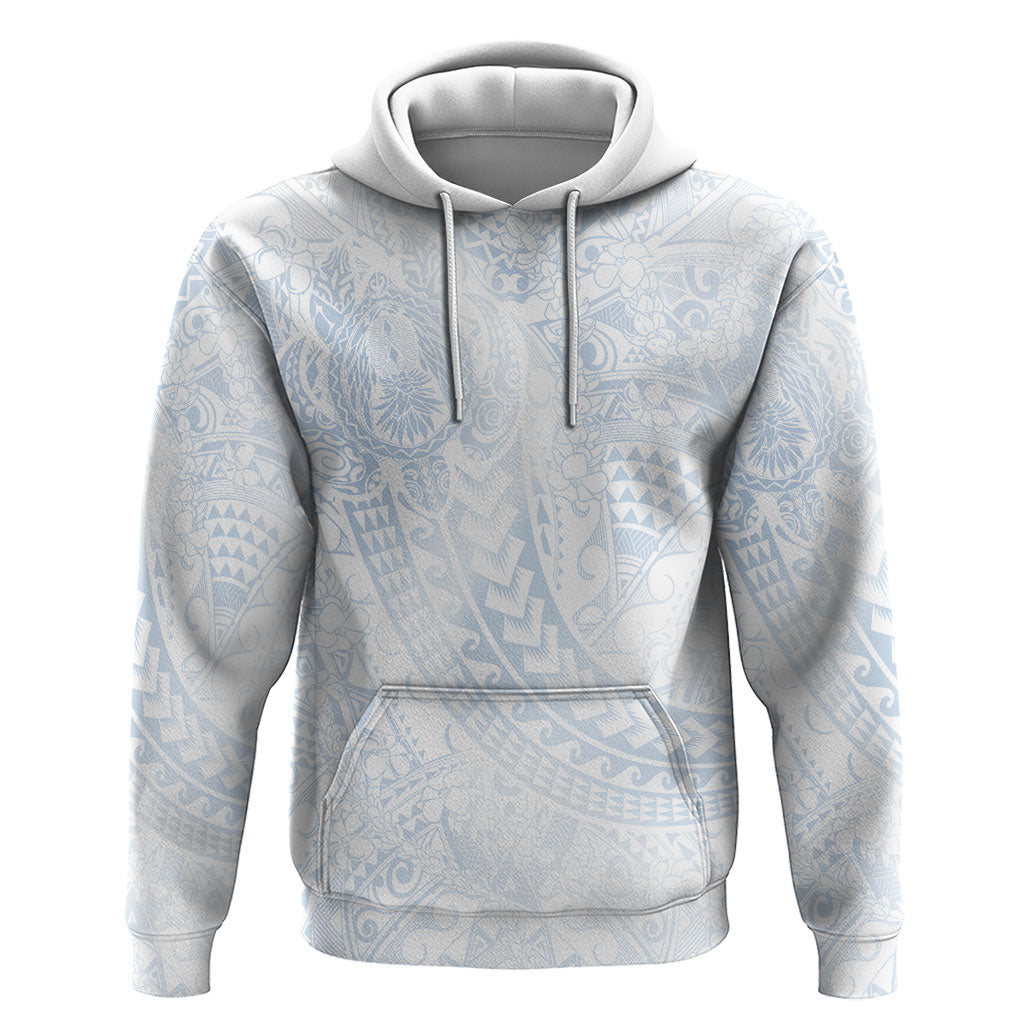Hawaiian Turtles and Leis Hoodie Tribal Kakau Pattern Airy White Blue Cloud Vibe