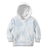 Hawaiian Turtles and Leis Kid Hoodie Tribal Kakau Pattern Airy White Blue Cloud Vibe