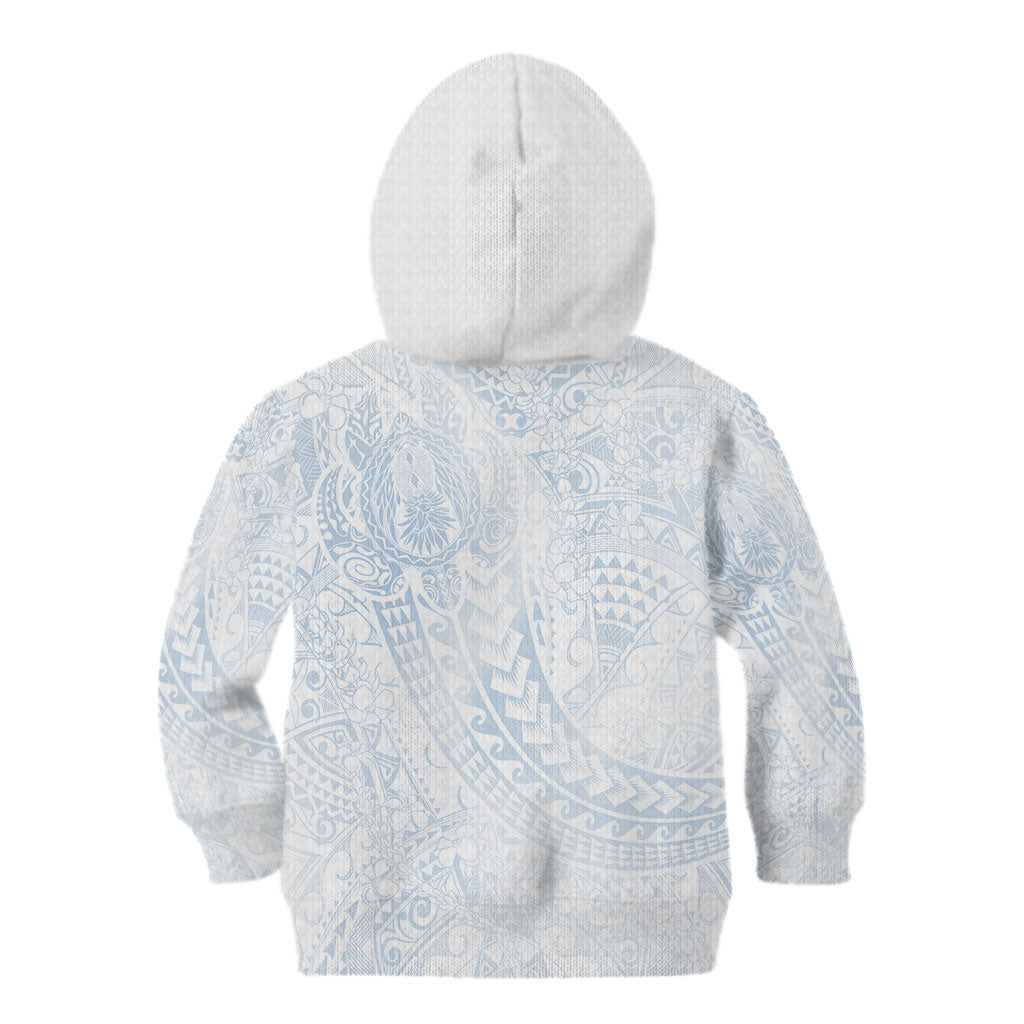 Hawaiian Turtles and Leis Kid Hoodie Tribal Kakau Pattern Airy White Blue Cloud Vibe