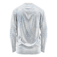 Hawaiian Turtles and Leis Long Sleeve Shirt Tribal Kakau Pattern Airy White Blue Cloud Vibe