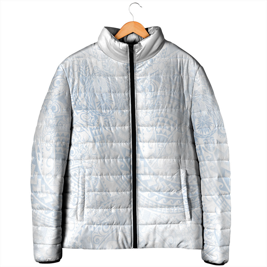 Hawaiian Turtles and Leis Padded Jacket Tribal Kakau Pattern Airy White Blue Cloud Vibe