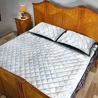 Hawaiian Turtles and Leis Quilt Bed Set Tribal Kakau Pattern Airy White Blue Cloud Vibe