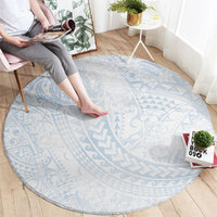 Hawaiian Turtles and Leis Round Carpet Tribal Kakau Pattern Airy White Blue Cloud Vibe