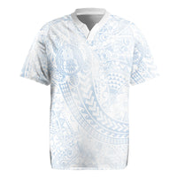 Hawaiian Turtles and Leis Rugby Jersey Tribal Kakau Pattern Airy White Blue Cloud Vibe