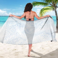 Hawaiian Turtles and Leis Sarong Tribal Kakau Pattern Airy White Blue Cloud Vibe